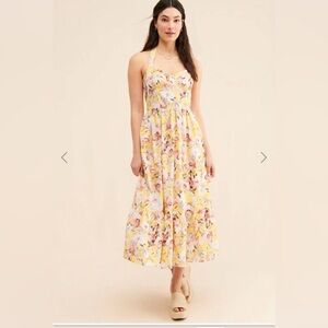 Bardot Size 2 Labella Yellow Floral Halter Midi Dress